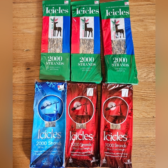 Vintage Silver Icicle Strands Christmas Tree Decorating Bundle of 6 Packs New - Picture 1 of 9